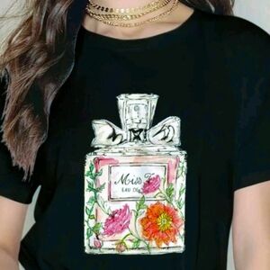 NEW XL Black T-Shirt - Floral Perfume Bottle Graphic